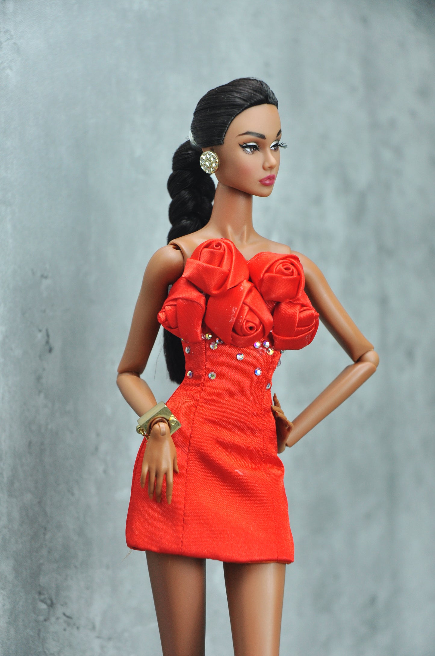 A WAVE 2 - Y2K COLLECTION | Bustier dress with rose embellishing and studded beadings for Fashion Royalty 6.0