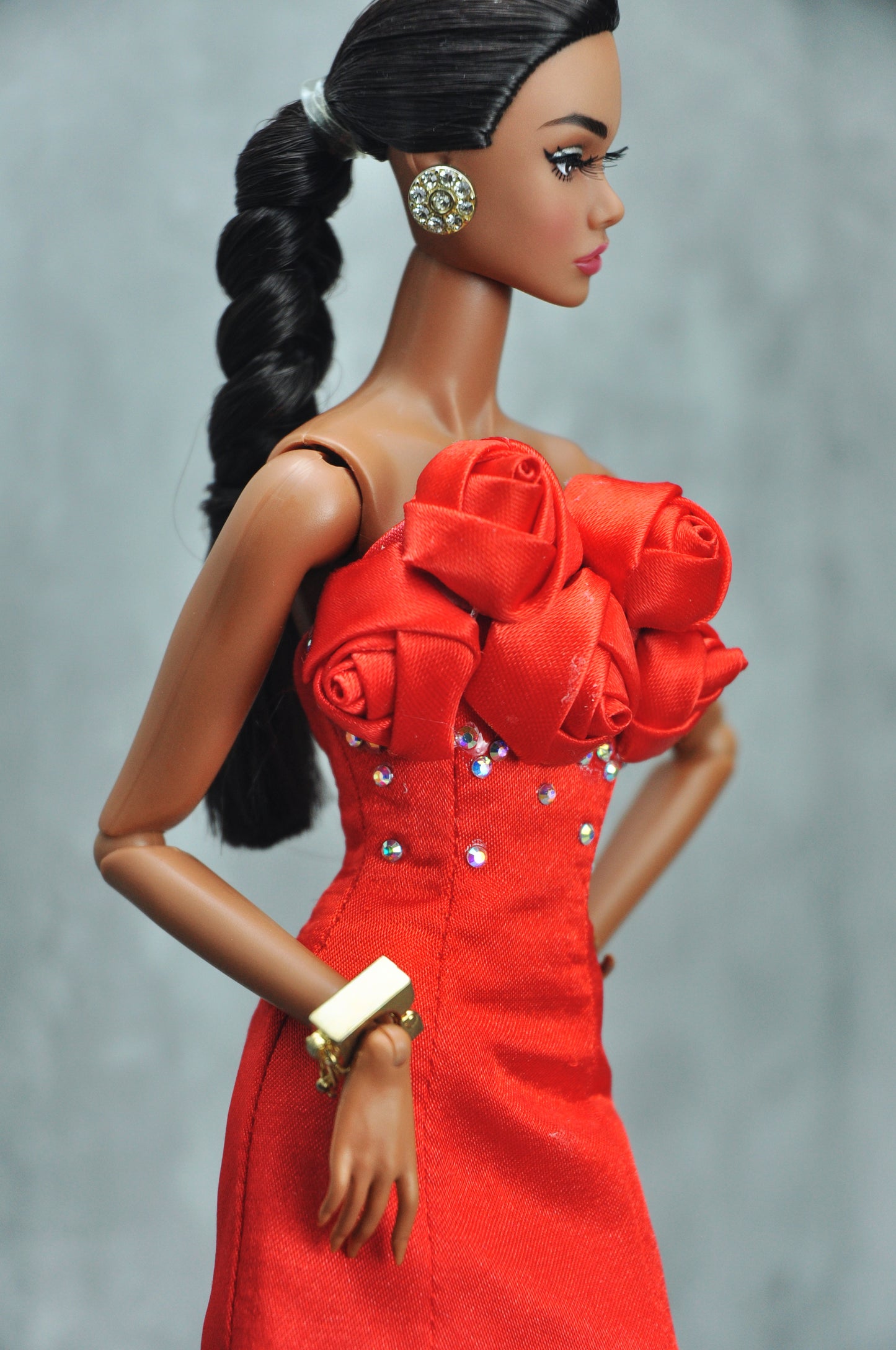 A WAVE 2 - Y2K COLLECTION | Bustier dress with rose embellishing and studded beadings for Fashion Royalty 6.0