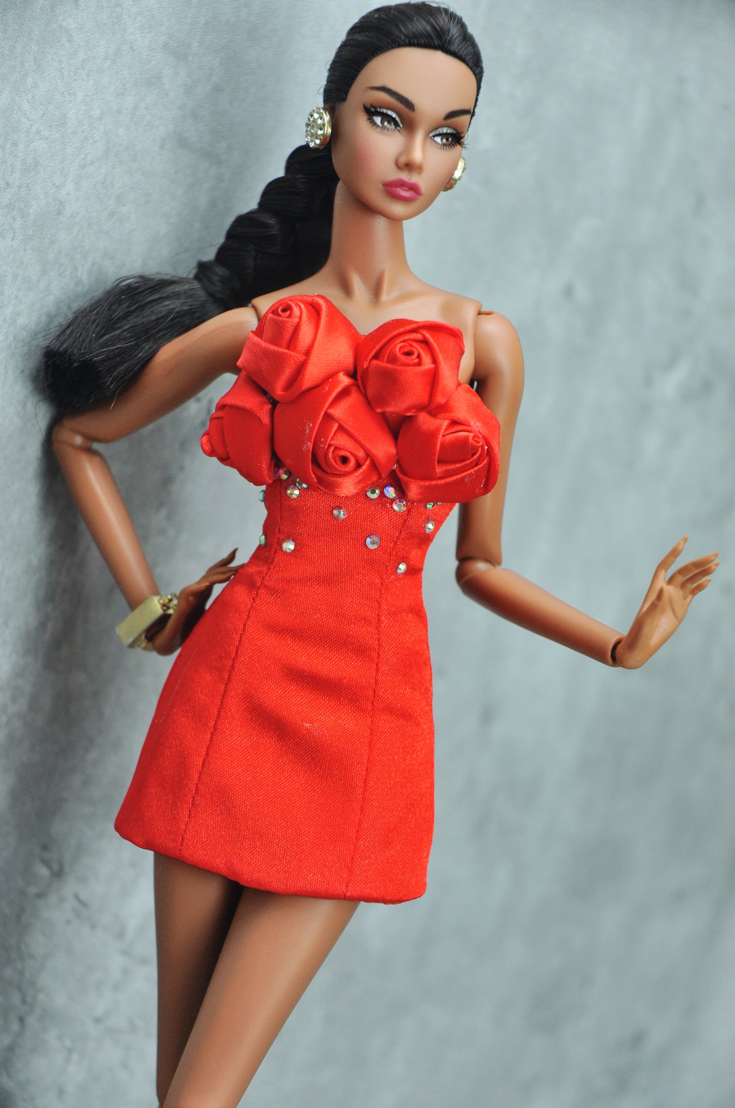 A WAVE 2 - Y2K COLLECTION | Bustier dress with rose embellishing and studded beadings for Fashion Royalty 6.0