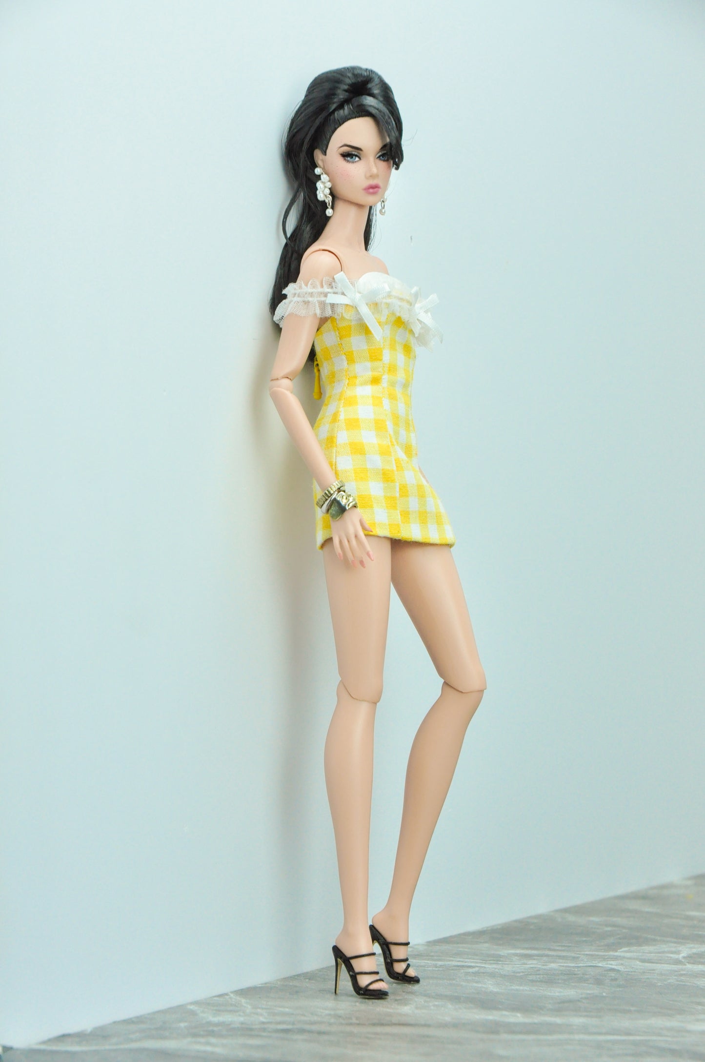 SUPER PLASTIK - Checked pattern off shoulder dress for Fashion Royalty & Poppy Parker