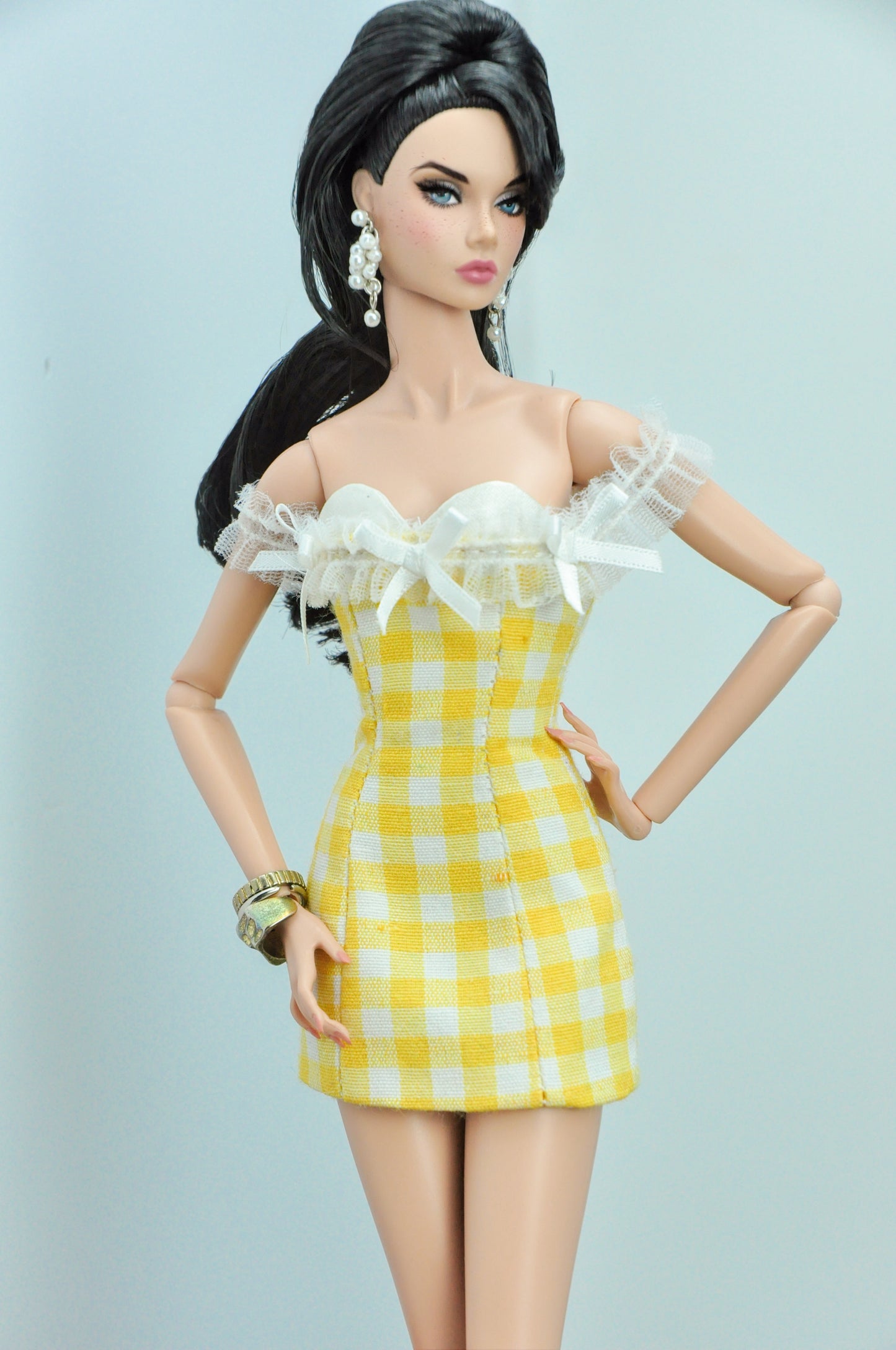 SUPER PLASTIK - Checked pattern off shoulder dress for Fashion Royalty & Poppy Parker