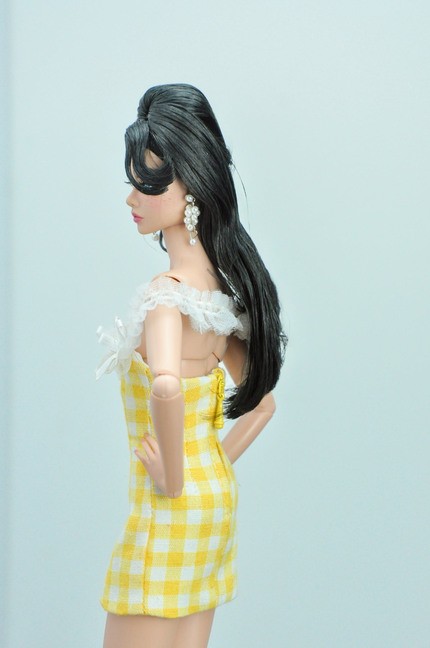 SUPER PLASTIK - Checked pattern off shoulder dress for Fashion Royalty & Poppy Parker