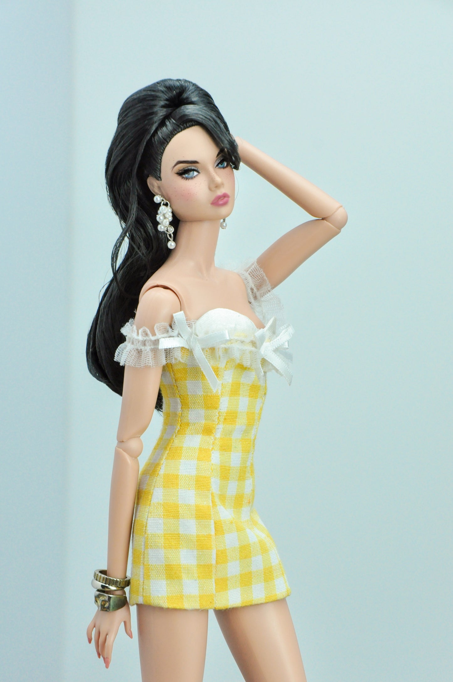 SUPER PLASTIK - Checked pattern off shoulder dress for Fashion Royalty & Poppy Parker