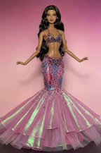 HAUTE | Fashion Royalty 6.0 Doll Clothes – Crystal Mermaid Fantasy Set with Bra, Panty, Iridescent Skirt & Cape – OOAK Couture Outfit