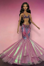 HAUTE | Fashion Royalty 6.0 Doll Clothes – Crystal Mermaid Fantasy Set with Bra, Panty, Iridescent Skirt & Cape – OOAK Couture Outfit
