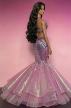 HAUTE | Fashion Royalty 6.0 Doll Clothes – Crystal Mermaid Fantasy Set with Bra, Panty, Iridescent Skirt & Cape – OOAK Couture Outfit