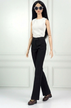 BASIC| Black Bouclé Long Coat Outfit Set for 12” Fashion Dolls – Minimalist Chic Doll Clothes with Tailored Pants & Tee