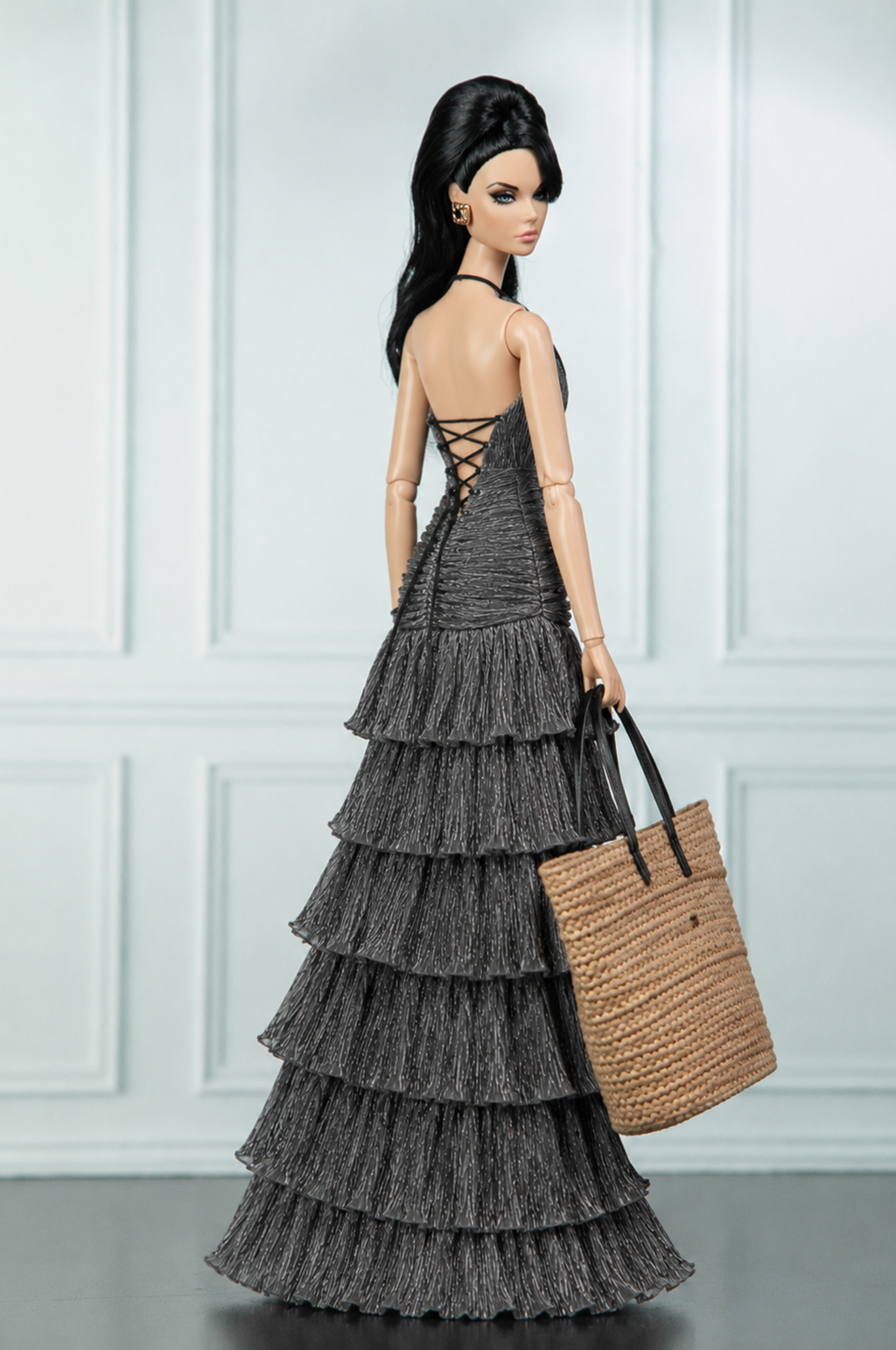 EDEN CHOICE | Midnight Cascade Tiered Evening Gown for 1/6 Scale Fashion Doll | Plastiktiara