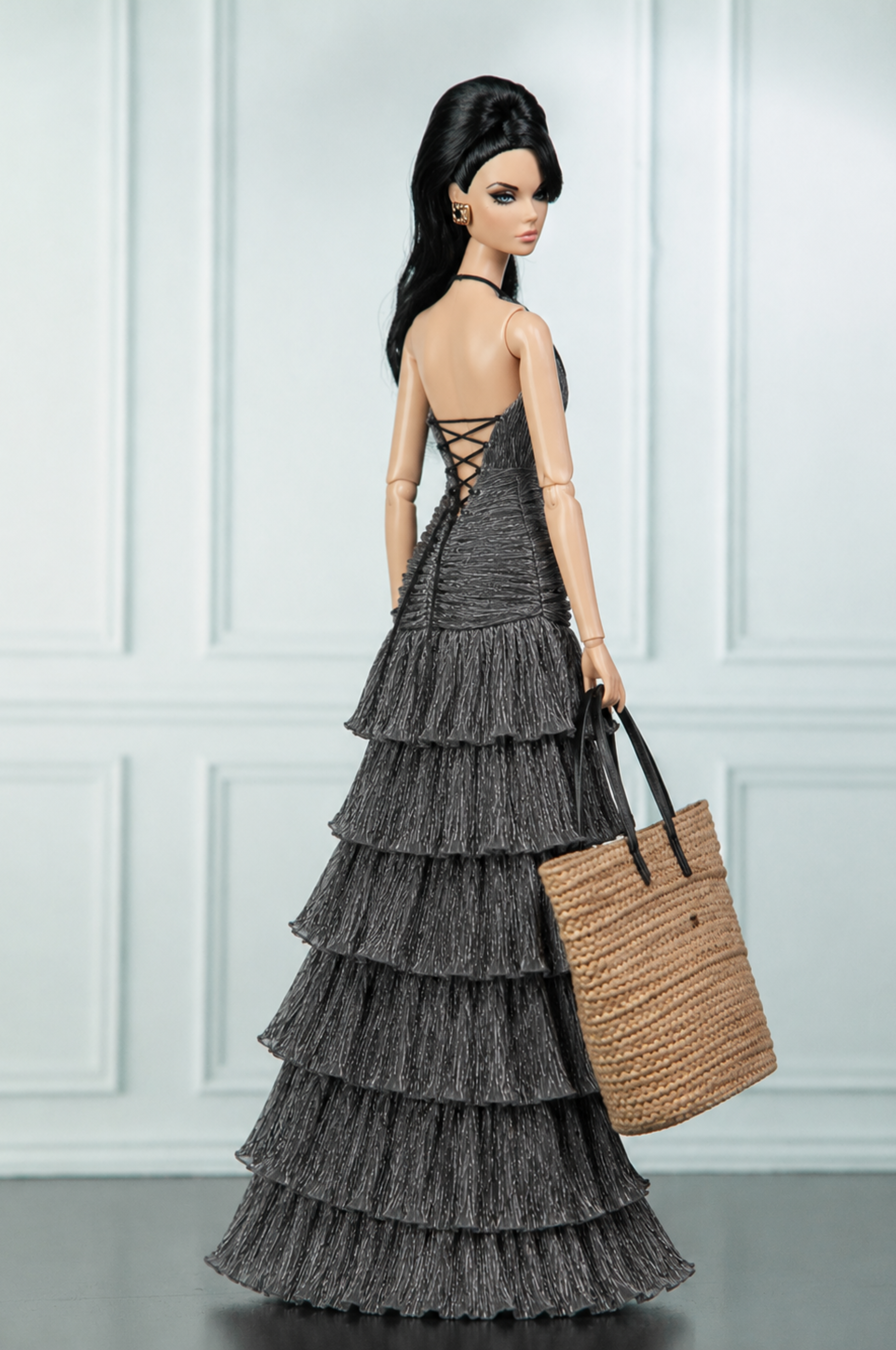EDEN CHOICE | Midnight Cascade Tiered Evening Gown for 1/6 Scale Fashion Doll | Plastiktiara