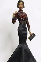 HAUTE | (Skirt included version) Fashion Royalty 6.0 Doll Gown Set – Beaded Couture Top & Black Mermaid Skirt – Luxury Evening Outfit for 12” Dolls
