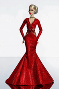 HAUTE | Luxury Red Sequin Mermaid Gown for Fashion Royalty Doll - Handmade Evening Dress for 12 Inch Dolls