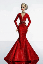 HAUTE | Luxury Red Sequin Mermaid Gown for Fashion Royalty Doll - Handmade Evening Dress for 12 Inch Dolls