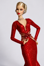 HAUTE | Luxury Red Sequin Mermaid Gown for Fashion Royalty Doll - Handmade Evening Dress for 12 Inch Dolls