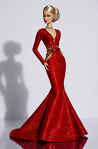 HAUTE | Luxury Red Sequin Mermaid Gown for Fashion Royalty Doll - Handmade Evening Dress for 12 Inch Dolls