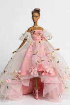 HAUTE | Pink Embroidered Ball Gown for Fashion Royalty Dolls | OOAK Couture Doll Dress