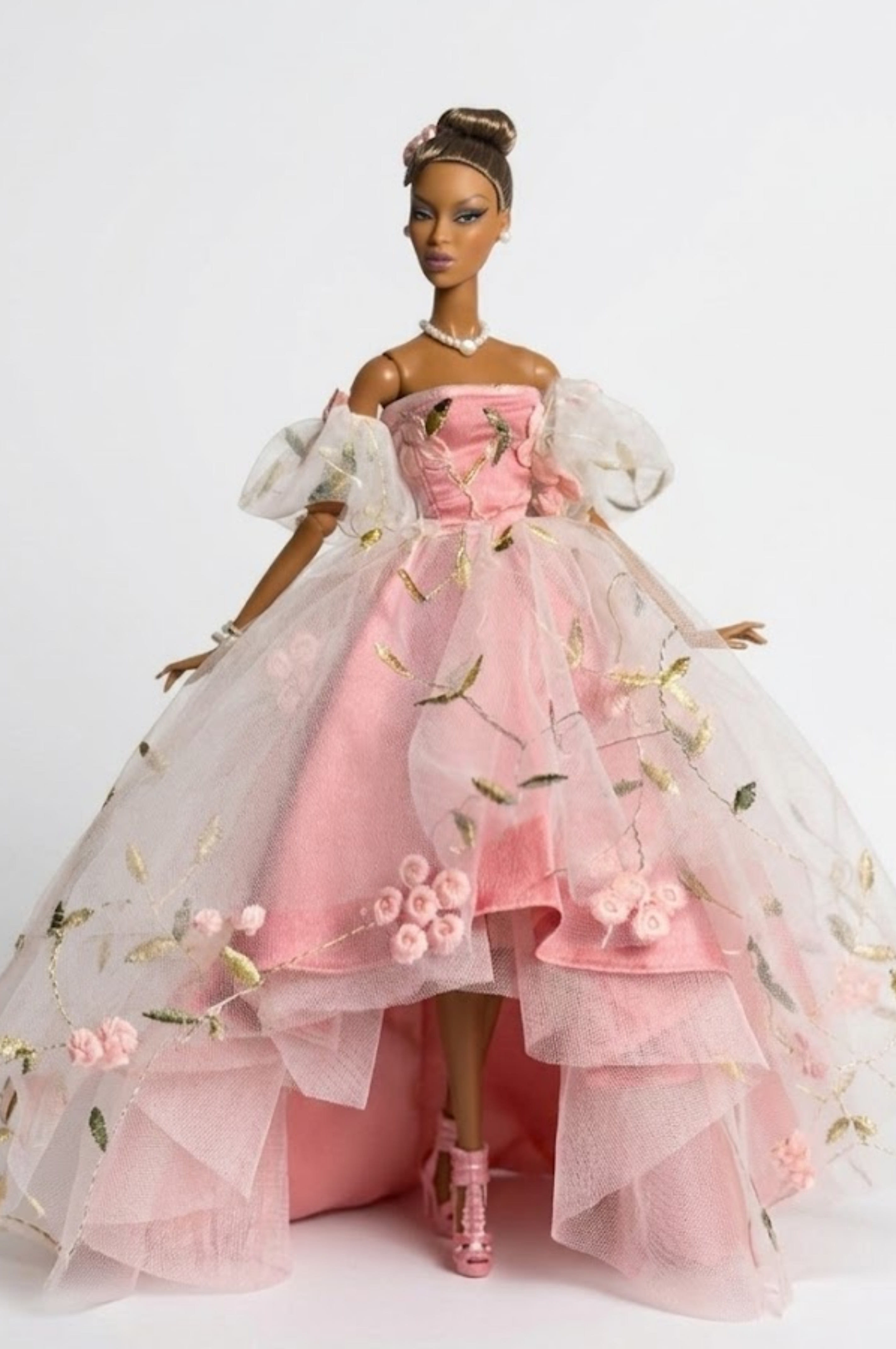 HAUTE | Pink Embroidered Ball Gown for Fashion Royalty Dolls | OOAK Couture Doll Dress