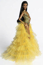 HAUTE | OOAK Couture Gold Bodysuit & Dramatic Yellow Train Gown for Fashion Royalty / 1:6 Dolls