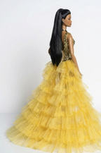 HAUTE | OOAK Couture Gold Bodysuit & Dramatic Yellow Train Gown for Fashion Royalty / 1:6 Dolls