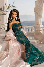 OOAK | Emerald Odyssey Gown & Blush Opera Coat Set – Fashion Royalty 6.0 Doll Clothes | Plastiktiara