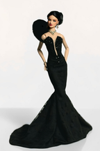 CULINARY CAPTIVATING | Black Mermaid Evening Gown for Fashion Royalty 12.5" Doll | OOAK Couture Doll Dress | Hand-Beaded Red Carpet Gown