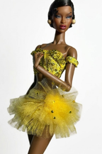 BASIC | Avant-Garde Yellow Sequin & Tulle Couture Doll Outfit – 2-Piece Set with Clear PVC Boots – Fits 1/6 Scale Fashion Dolls