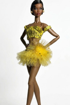 BASIC | Avant-Garde Yellow Sequin & Tulle Couture Doll Outfit – 2-Piece Set with Clear PVC Boots – Fits 1/6 Scale Fashion Dolls