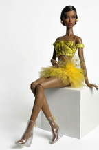 BASIC | Avant-Garde Yellow Sequin & Tulle Couture Doll Outfit – 2-Piece Set with Clear PVC Boots – Fits 1/6 Scale Fashion Dolls