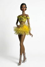 BASIC | Avant-Garde Yellow Sequin & Tulle Couture Doll Outfit – 2-Piece Set with Clear PVC Boots – Fits 1/6 Scale Fashion Dolls