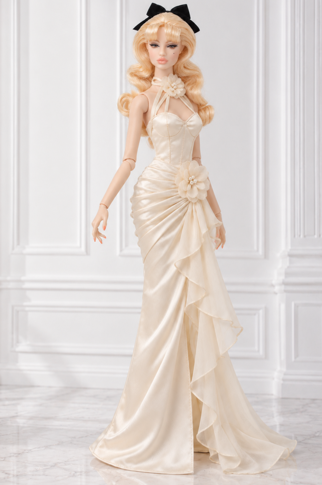 BLOOMING RADIANT | Floral Halter Evening Gown for Fashion Royalty 1/6 Dolls | Plastiktiara