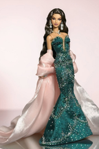 OOAK | Emerald Odyssey Gown & Blush Opera Coat Set – Fashion Royalty 6.0 Doll Clothes | Plastiktiara