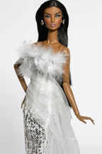 BASIC | Fashion Royalty 6.0 Doll Clothes – White Feather Sequin Gown Set – Couture Evening Dress with Train