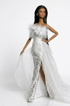 BASIC | Fashion Royalty 6.0 Doll Clothes – White Feather Sequin Gown Set – Couture Evening Dress with Train