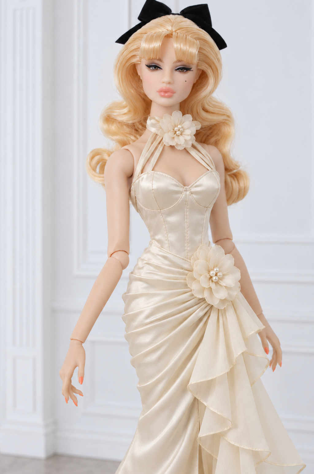 BLOOMING RADIANT | Floral Halter Evening Gown for Fashion Royalty 1/6 Dolls | Plastiktiara