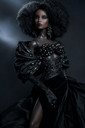 HAUTE| Black Beaded Evening Gown for 12 Inch Fashion Dolls | Glamorous Couture Dress | Collector Doll Clothes | OOAK Fashion Doll Outfit
