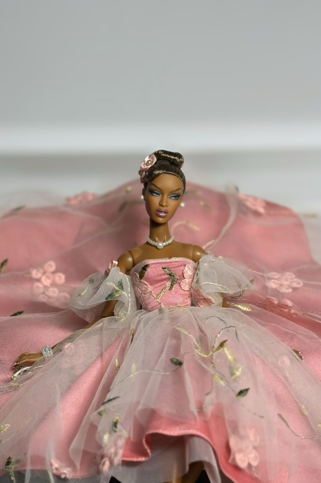 HAUTE | Pink Embroidered Ball Gown for Fashion Royalty Dolls | OOAK Couture Doll Dress