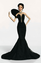 CULINARY CAPTIVATING | Black Mermaid Evening Gown for Fashion Royalty 12.5" Doll | OOAK Couture Doll Dress | Hand-Beaded Red Carpet Gown