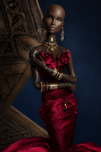 HAUTE | Couture Gown for Fashion Royalty Dolls | Burgundy Mermaid Evening Dress | 1:6 Scale Doll Clothes by Plastik Tiara