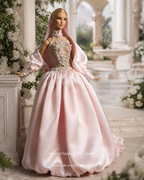 DELUXE | Pink Beaded Couture Ball Gown with Hood | Handmade Fashion Royalty Doll Clothes | 1/6 Scale Couture Dress | Plastiktiara