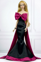 BASIC | Midnight Fuchsia Bow Gown – 12” Doll Clothes | OOAK Haute Couture Mermaid Dress