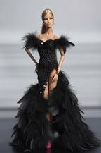 HAUTE | Midnight Plume – Couture Black Feather Gown for 1/6 Scale High Fashion Doll Clothes