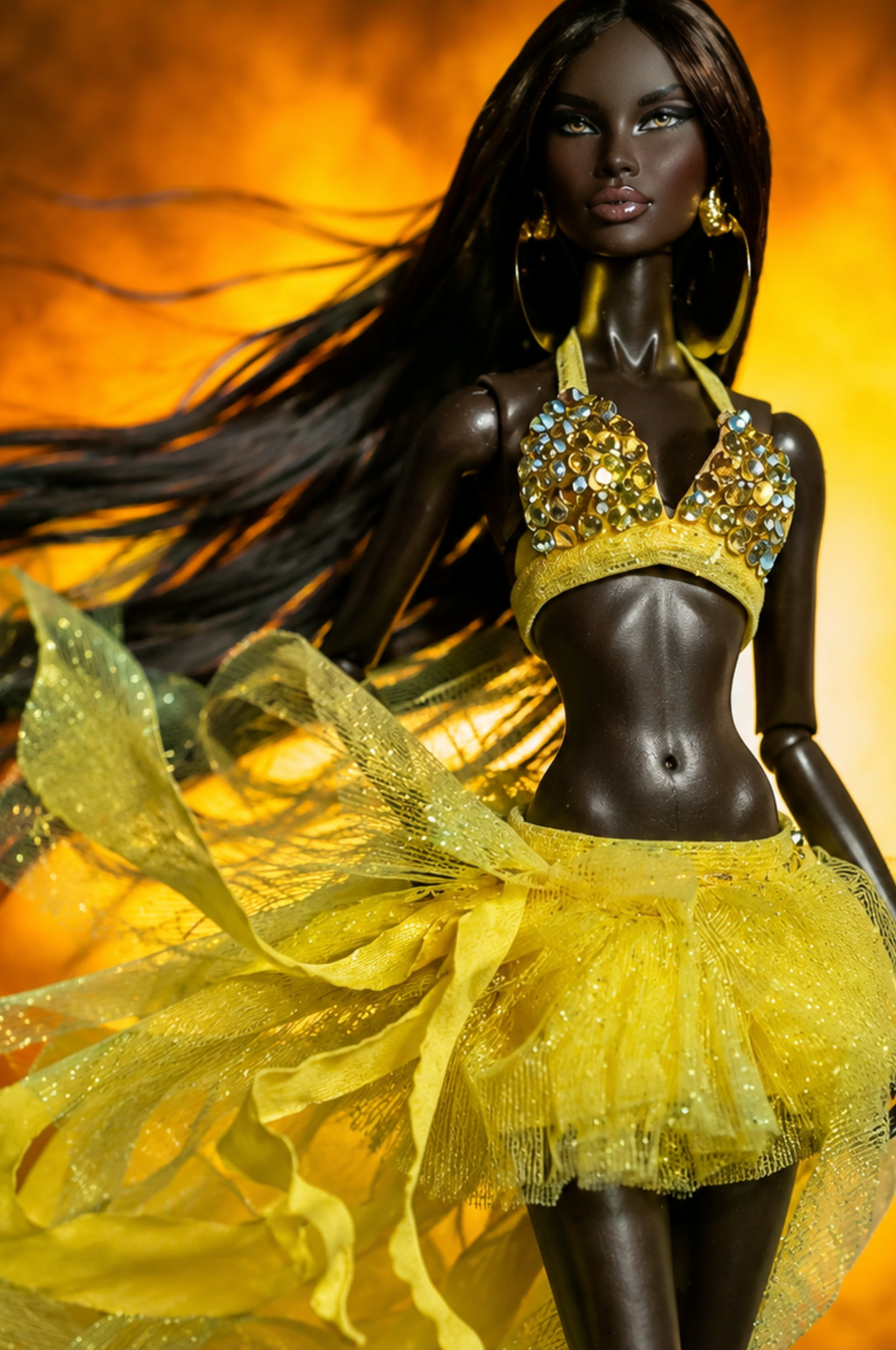 PRIDE | Yellow Joy Doll Outfit for Fashion Royalty Dolls - Yellow Sequin Bra Top and Flowing Skirt - Integrity Toys FR6.0 Nu Face Poppy Parker Fashion