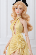 BLOOSOM RADIANT | Ivory Floral Cascade Satin Mini Dress for Fashion Royalty doll clothes | PLASTIKTIARA