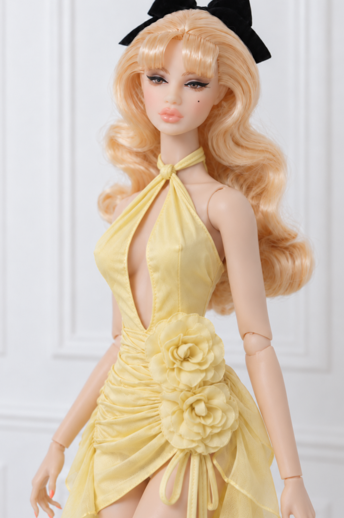 BLOOSOM RADIANT | Ivory Floral Cascade Satin Mini Dress for Fashion Royalty doll clothes | PLASTIKTIARA
