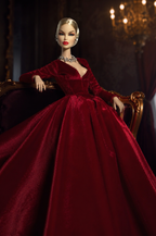 BASIC | Handmade Red Velvet Ball Gown for 1/6 Scale Fashion Dolls – Elegant Evening Dress – Classic Couture – Fits Fashion Royalty, Poppy Parker & Similar Dolls | Plastiktiara