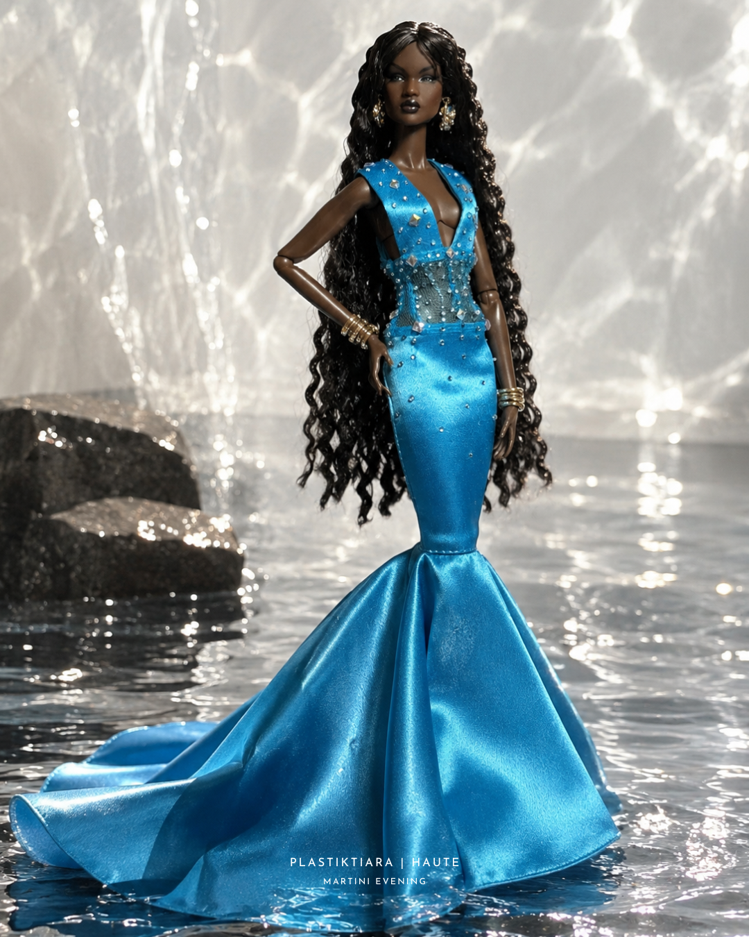 HAUTE | BLUE HOUR Handmade 1/6 Scale Fashion Doll Couture Gown | Plastiktiara