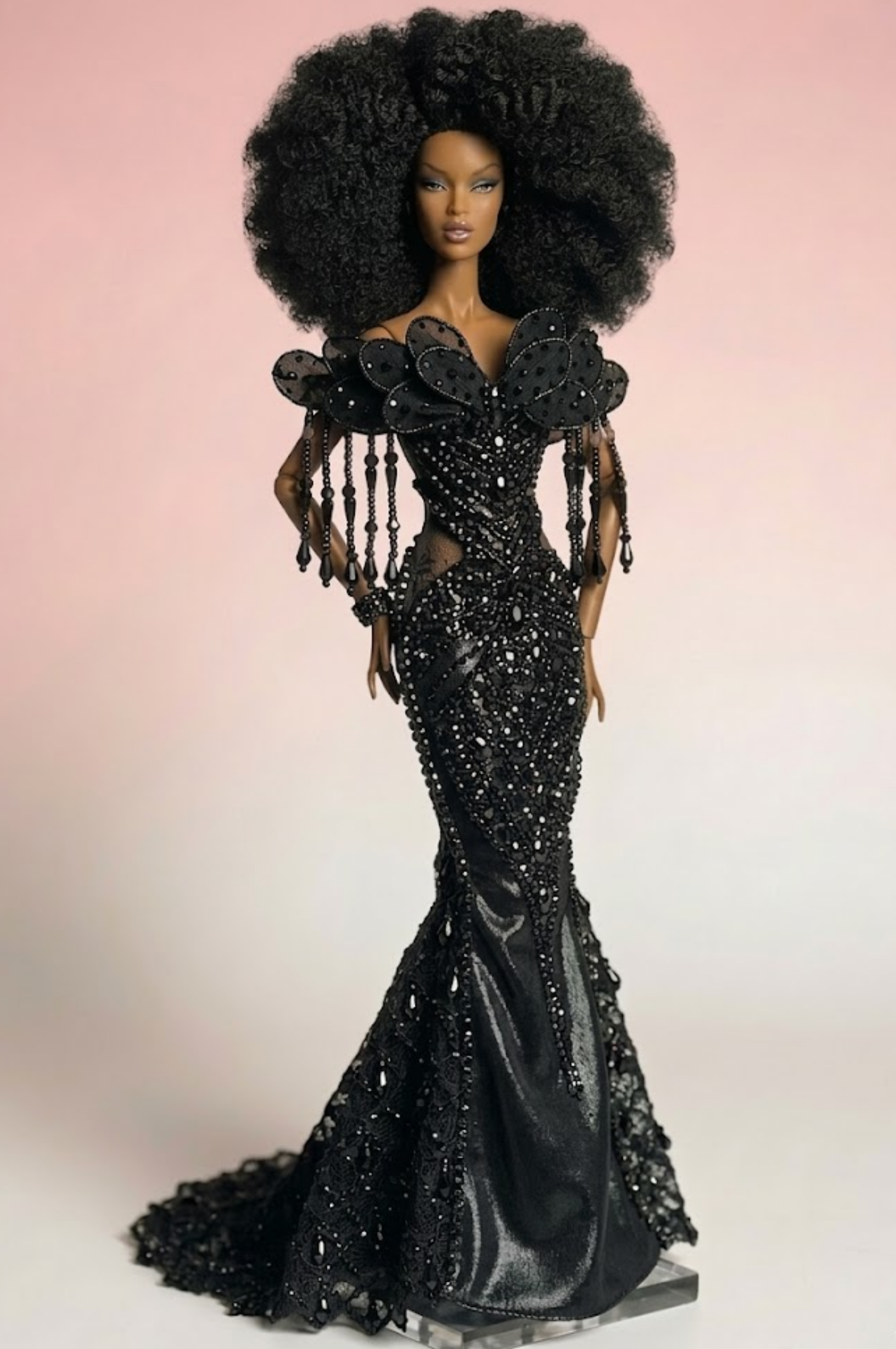HAUTE | A Midnight Opulence Gown – Black Beaded Mermaid Dress for 1/6 Scale Dolls | OOAK Couture |