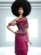 OOAK | Beaded Fringe Gown – Fashion Royalty 6.0 Doll Clothes | Magenta Evening Dress