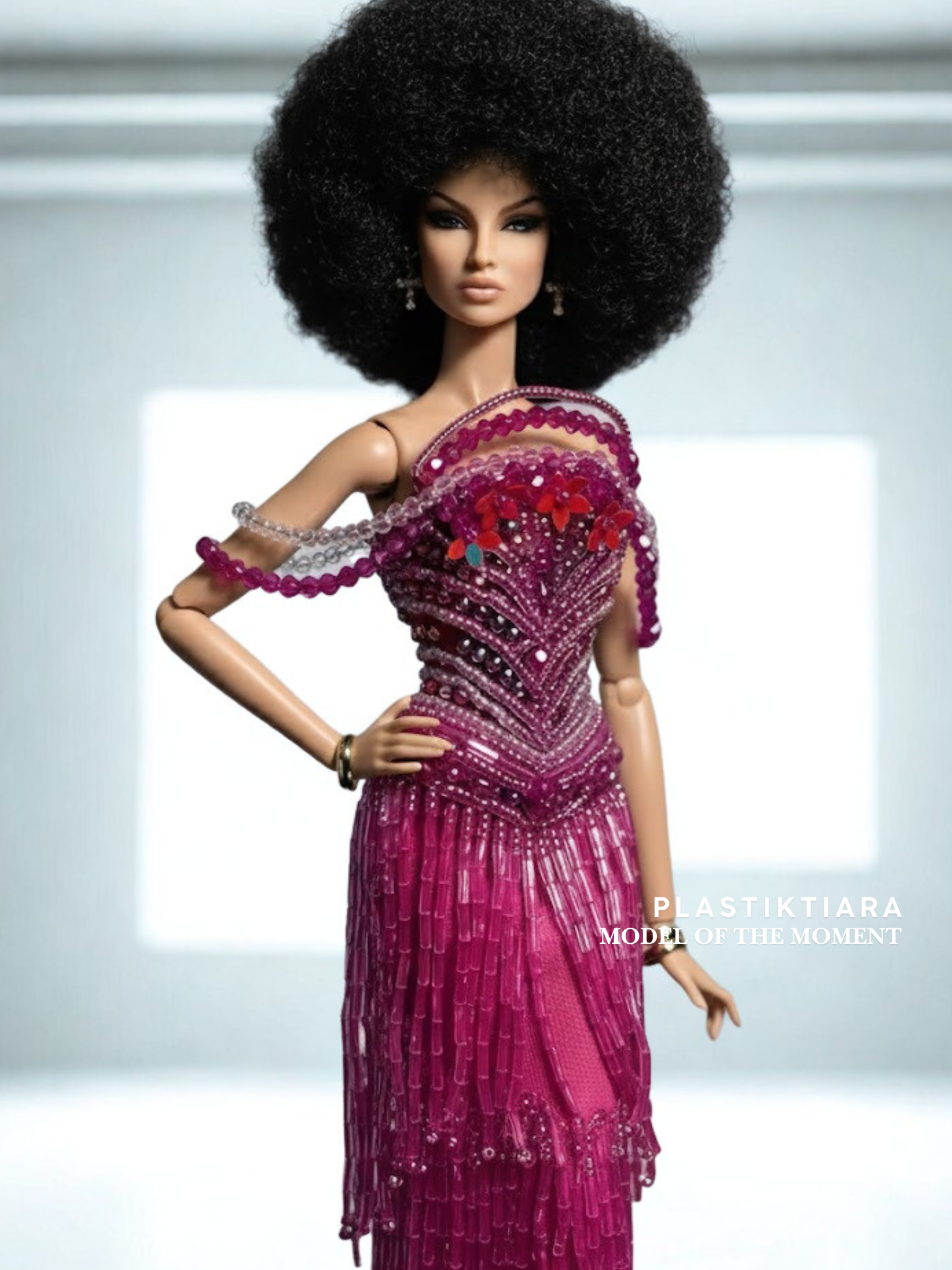 OOAK | Beaded Fringe Gown – Fashion Royalty 6.0 Doll Clothes | Magenta Evening Dress
