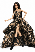 BASIC | Leopard High-Low Couture Evening Dress with Black Knee Boots for 1/6 Scale Fashion Dolls | Plastiktiara