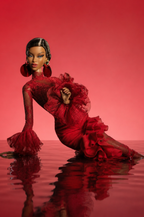 PRIDE | Crimson Siren Sheer Lace Gown for Fashion Royalty Doll – Red Ruffle Evening Dress – 1/6 Scale Doll Clothes – Fits FR6.0 Nu Face Poppy Parker